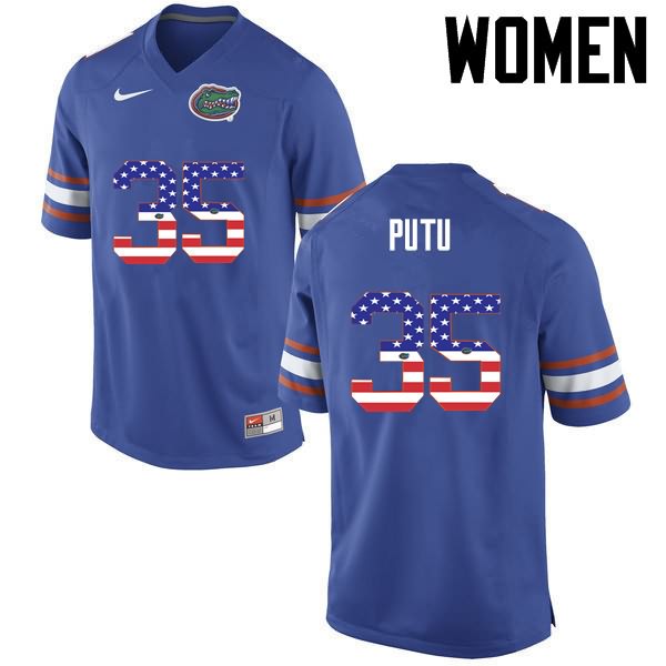 NCAA Florida Gators Joseph Putu Women's #35 USA Flag Fashion Nike Blue Stitched Authentic College Football Jersey NKY7464DM